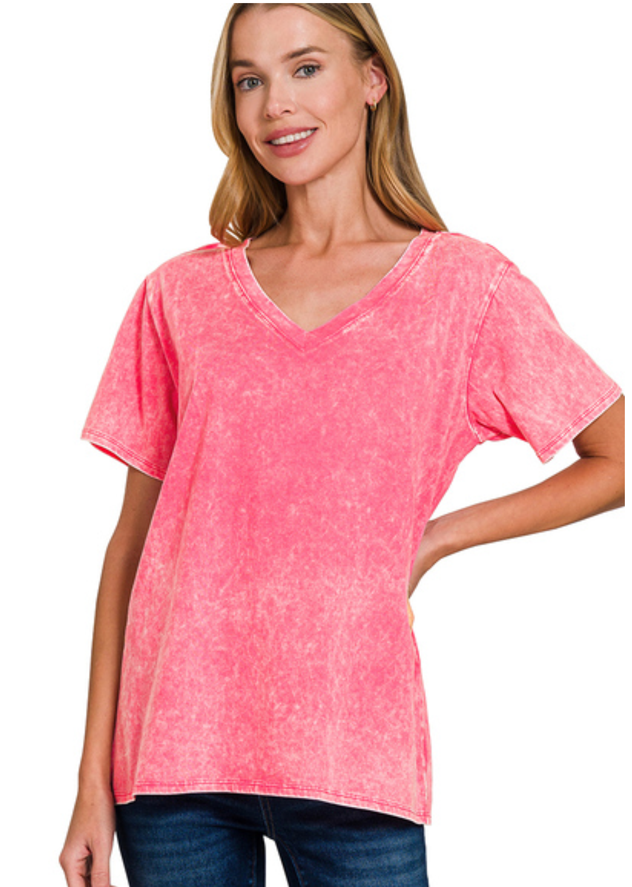 COTTON WASHED S/SLV VNCK TOP