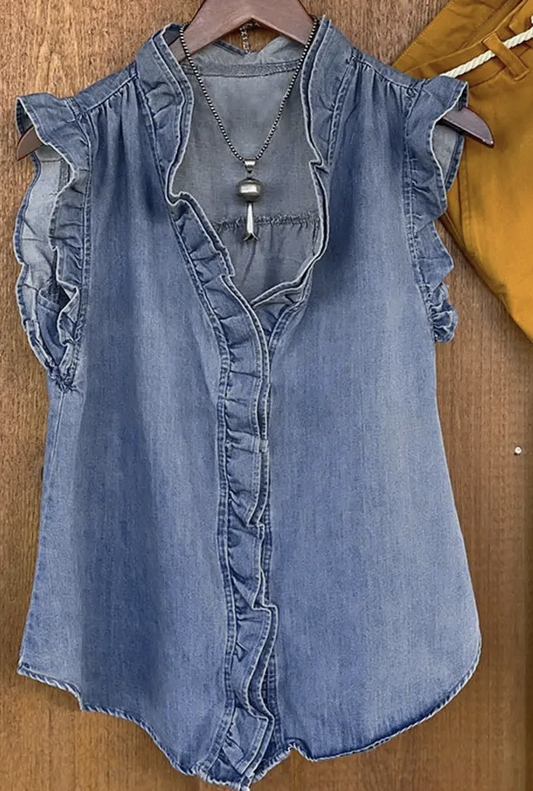 SLEEVELESS DENIM TOP