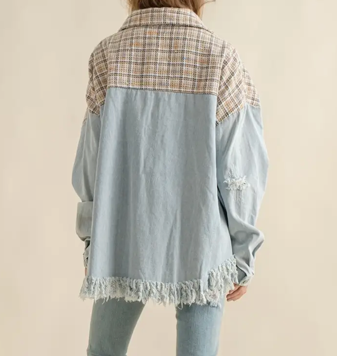 TWEED MIXED DENIM SHACKET