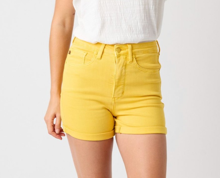 HR TUMMY CONTR DENIM SHORTS