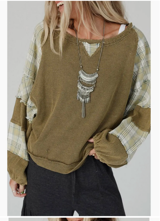 PLAID WAFFLE TOP