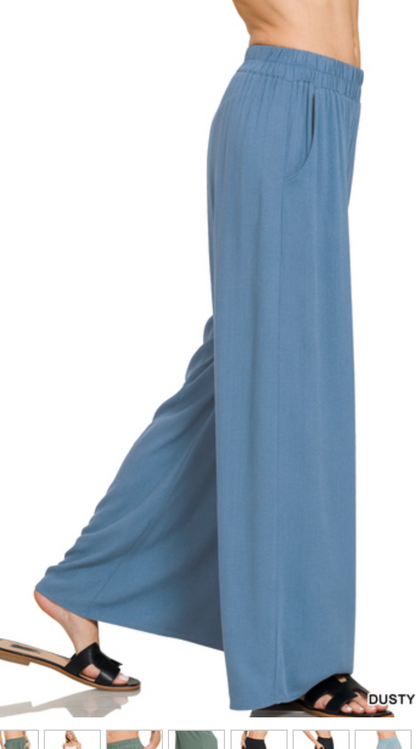 ELASTIC WOVEN PANTS W/POCKETS