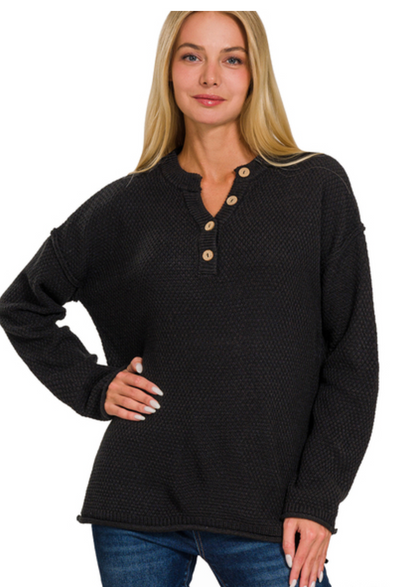 BUTTON HENLEY SWEATER