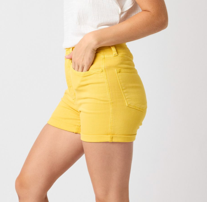 HR TUMMY CONTR DENIM SHORTS