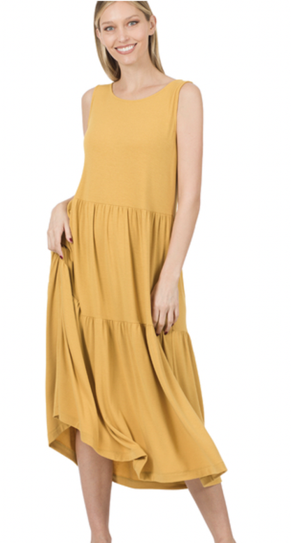 SLVLSS TIERED MIDI DRESS