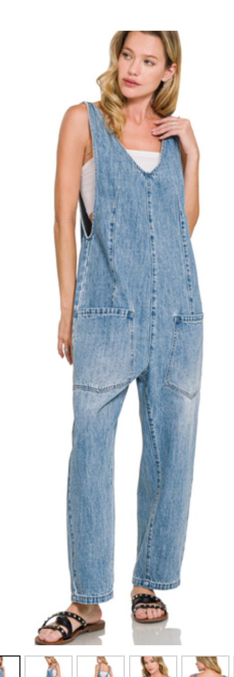 DENIM ADJ STRAP BAGGY JUMPSUIT
