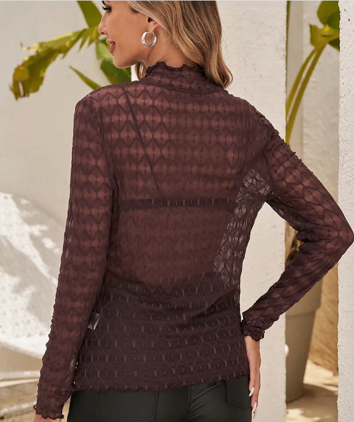 MESH LETTUCE TRIM L/SLV TOP