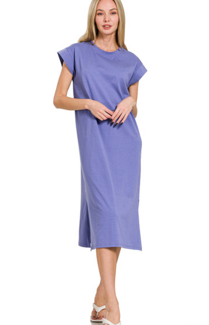 RD NECK S/SLV MIDI DRESS