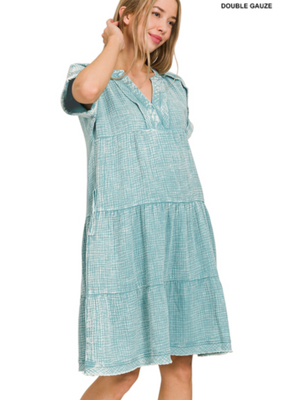 WSHD GAUZE V-NK DRESS