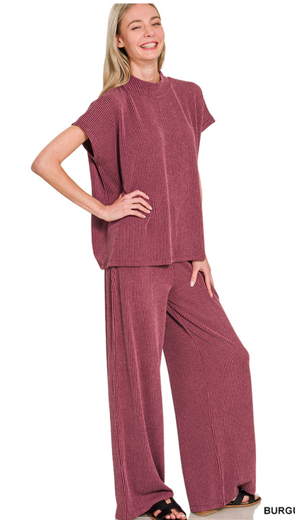 RIBBED S/SLV TOP & PANTS