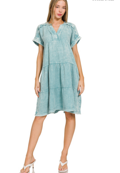 WSHD GAUZE V-NK DRESS