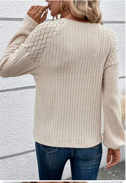 RIBBED LACE RAGLAN SLV