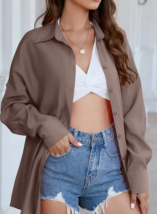 TENCEL BUTTON UP L/SLV TOP