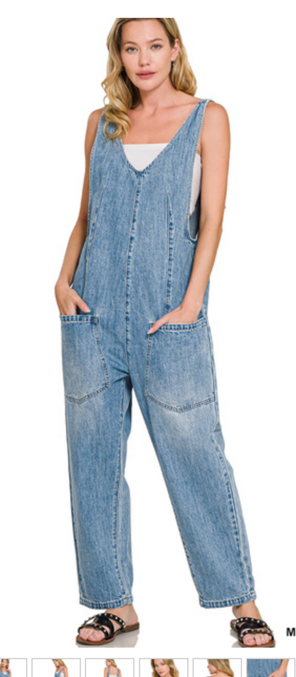 DENIM ADJ STRAP BAGGY JUMPSUIT