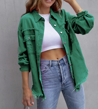 DENIM JACKET DISTRESSED TOP