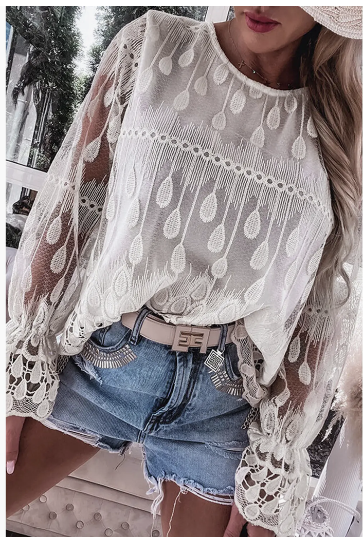 EMBROIDERED MESH FLOUNCE SLV