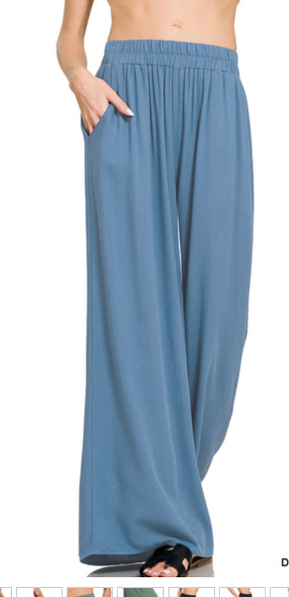 ELASTIC WOVEN PANTS W/POCKETS