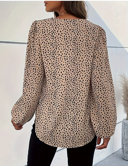 LEOPARD L/SLV VNECK BLOUSE