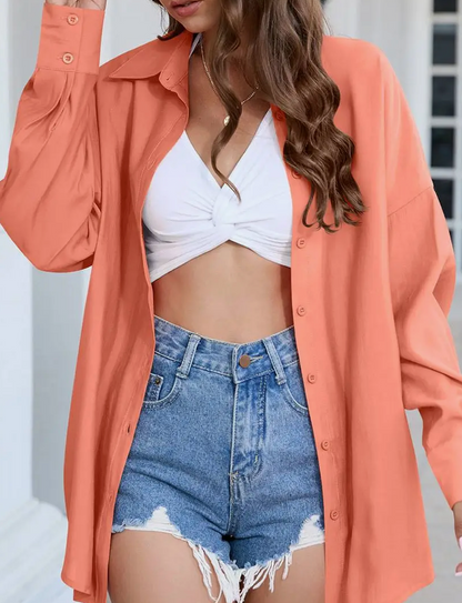 TENCEL BUTTON UP L/SLV TOP