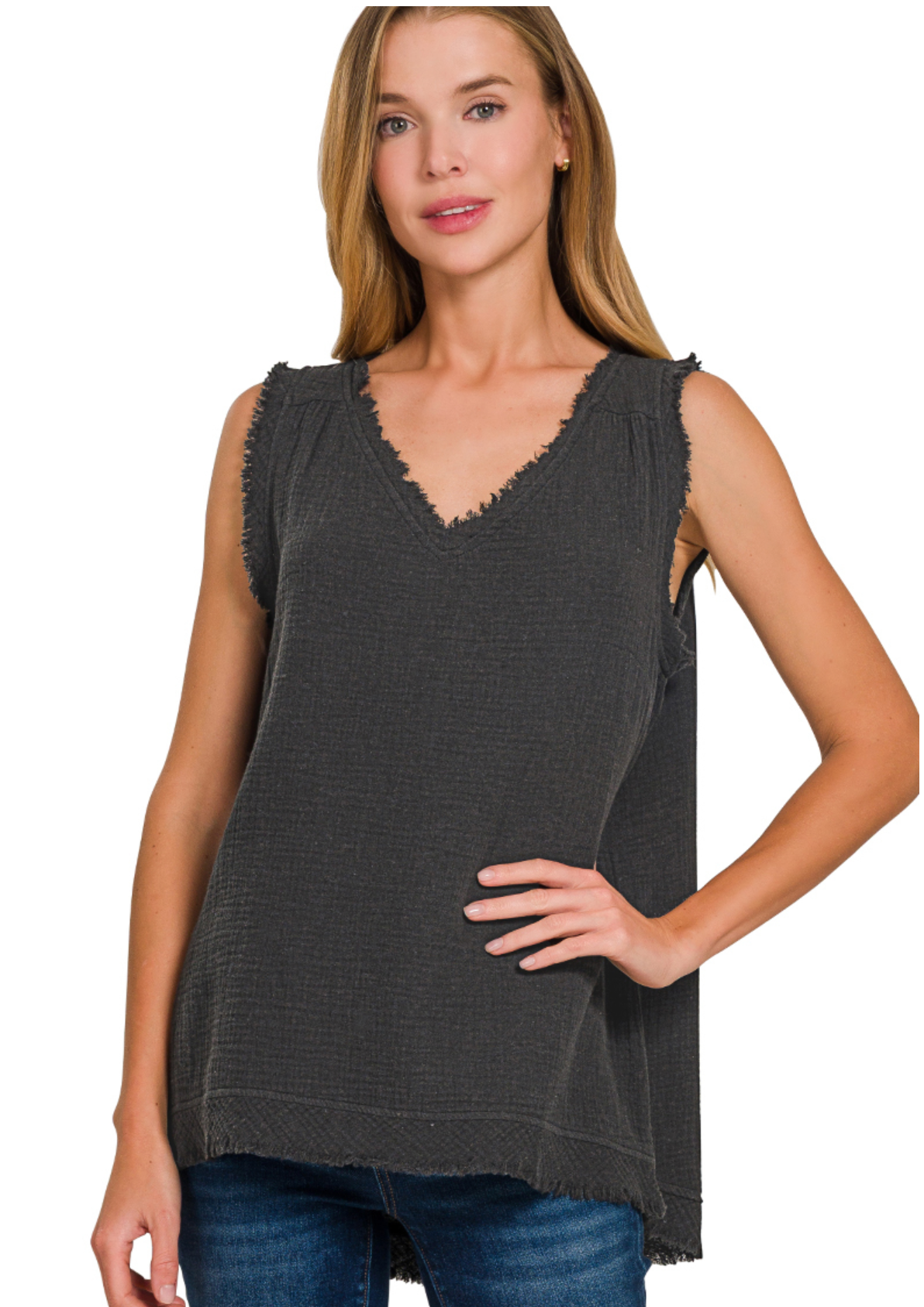 GAUZE RAW EDGE TANK
