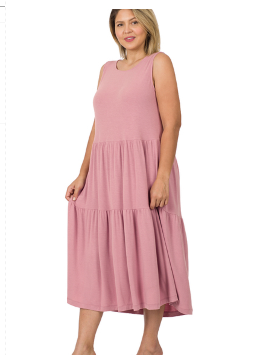 SLVLSS TIERED MIDI DRESS