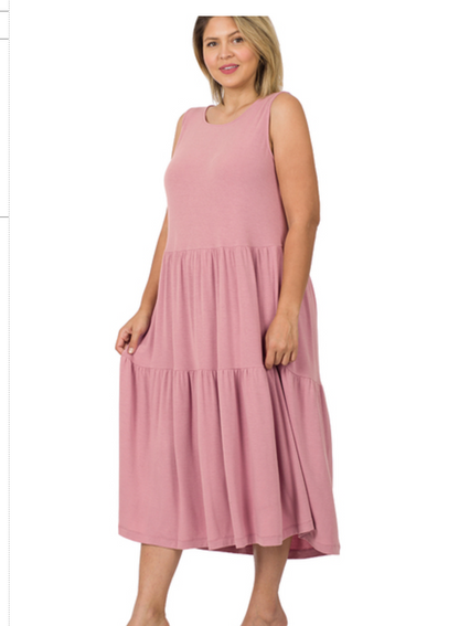 SLVLSS TIERED MIDI DRESS