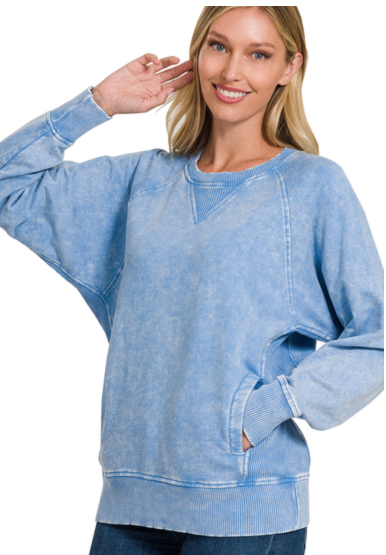 ACID WASH FRTERRY PULLOVER