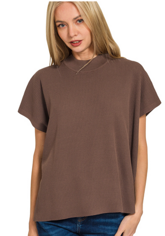 MOCK NECK S/SLV BOXY SWEATER